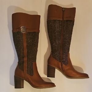 Etienne Aigner Winston Brown & Tan Tweed Heeled Tall Boots Womens 9.5M NEW